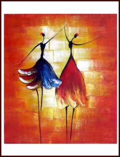 Oil Painting Dance Ladies Modern Abstract Blues Reds Colorful 20 x 24