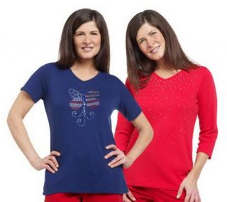 Quacker Factory Sparkle & Shine Motif Set of 2 T shirts —