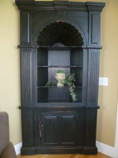 Corner Bookcase with Cabinent French County Reproduction Black