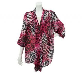 Susan Graver Printed Chiffon Cascade Front Cardigan with Pleats