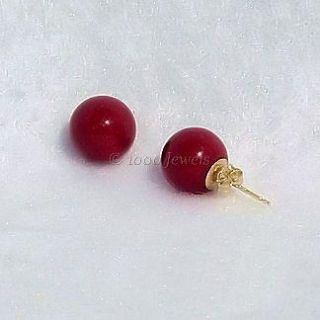 8mm italian red coral ball stud earrings 14k gold