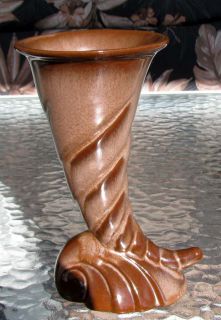 frankoma pottery tall cornucopia vase 56 brown satin glaze brick