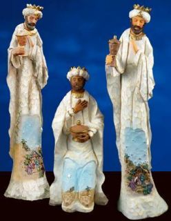 Thomas Kinkade 3 Kings Holy Family Elongated Chiseled Look Nativity