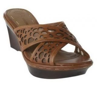 As IsB. Makow sky Leather Cross Band Wedge Sandals —