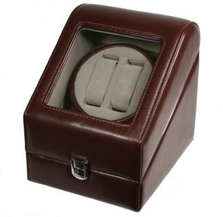 TOP QUALITY LEATHER AUTOMATIC DOUBLE WATCH WINDER BOX PI BRN