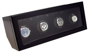 Heiden Prestige Quad 4 Automatic Watch Winder Black Wood Display