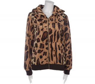 Dennis Basso Hooded Leopard Print Faux Fur Zip Jacket —