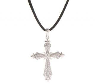 Diamonique Sterling 1.50 ct tw Cross Enhancer with Cord —