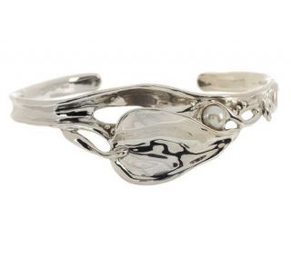 Hagit Gorali Sterling Small Sculpted Leaf and Cultured Pearl Cuff 