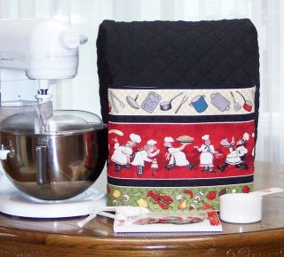 Black Kitchen Aid Mixer Cover French Chef Cook Fabric Pocket 4 5 5 Qt
