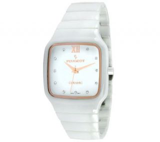 Peugeot Womens Swiss Ceramic Square Case WhiteWatch —