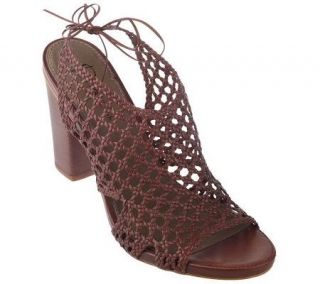 Makowsky Leather Woven Peep Toe Platform Heels with Tie Strap
