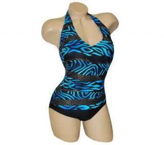 Shape Detector by Carol Wior Shirred Front Halter Swimsuit —