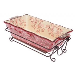 Temp tations Floral Lace Loaf Pan with Ceramic Drip Tray   K37839