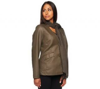 Jennifer Hudson Collection Faux Leather Jacket with DetachableScarf 