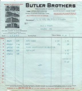 Butler Brothers Department Store Chicago Billhead 1909