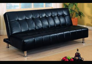 Futon Sofa Bed Black Vinyl Cover Daybed Couch Bedroom