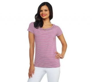 Isaac Mizrahi Live Short Sleeve Sriped T Shirt and Rope Detail