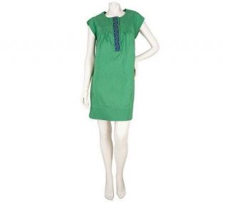 Mark Zunino Jewel Neck Tunic Dress w/ Cap Sleeves & Decorative Trim 