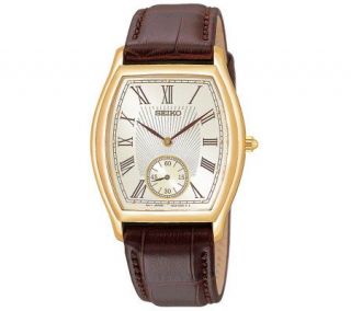 Seiko Champagne Dial Brown Leather Strap Watch —