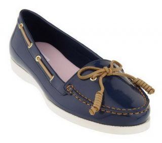 Isaac Mizrahi Live! Patent Tie Detail Slip on Boat Shoes   A200247