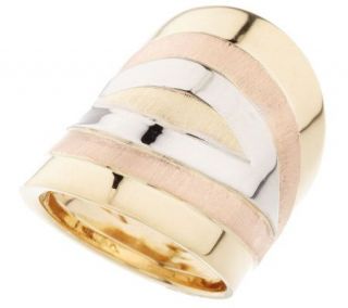 Tri color Satin and Polished Wide Band Ring 14K Gold —