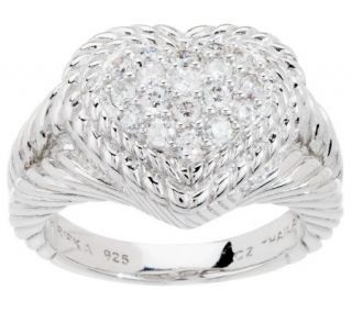 Judith Ripka Sterling Diamonique Pave Signature Heart Ring   J5050
