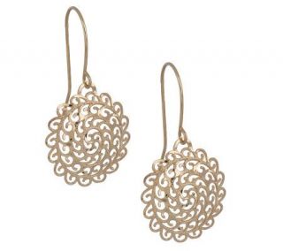 Diamond Cut Lace Filigree Dangle Earrings 14K Gold —