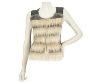LOGO by Lori Goldstein Faux Fur Vest with Knit Back Panel —