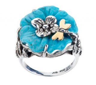 Artisan Crafted Sterling/18K Limited Edition Carved Turquois Flower 