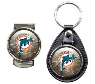 NFL Dolphins Field Camo Leather Fob Key Chain &Money Clip —