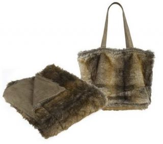 HomeReflections Faux Fur 50x60 Throw & Matching Tote —