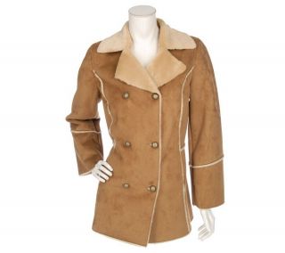 Dennis Basso Faux Suede Double Breasted Coat —