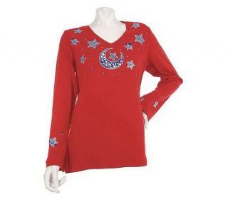 Quacker Factory Celestial Studs & Pearls Bell Sleeve Knit Top