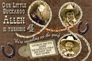 Cowboy Cowgirl Western Photo Birthday Invitation