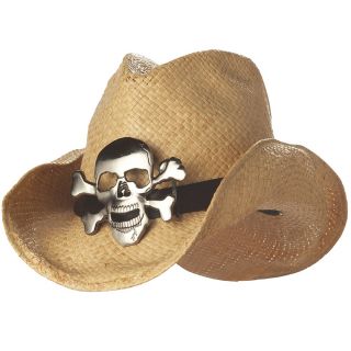 click an image to enlarge tan straw cowboy hat with skull crossbones