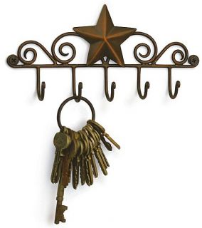 Vintage Barn Star Aged Copper Key Holder Hanger 5 Hooks