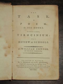 1791 WILLIAM COWPER Poetry LEATHER Early American Imprint ISAIAH