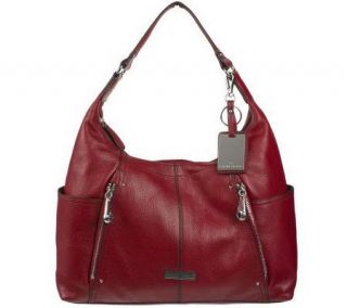 Etienne Aigner Leather Hobo Bag with Front Zip Pockets —