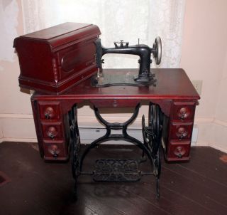 Antique  Treadle Sewing Machine w Coffin Cover Puzzle Box