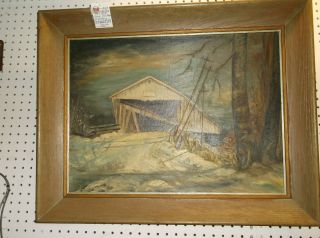 Original 1955 Potters Covered Bridge Painting, Noblesville, Indiana