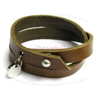 Stainless Steel Brown Flat Leather Cord 11mm Nail Clasp Bracelets 8 5