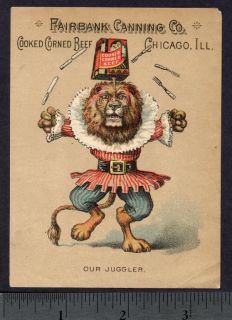  Lion Knife Juggler Fairbank Canning Beef Meat Advertising Card