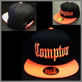 Compton Snapback Hat Cap Neon Orange Black Hat Neon Orange Text