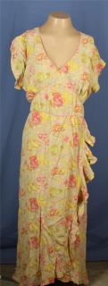 April Cornell for Orvis Pastel Floral Yellow Dress Rayon Ruffles Size