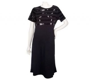 Chit Chat Stretch Short Sleeve Empire Waist Sequin Dress —