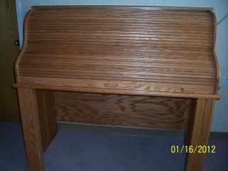 Amish Oak Roll Top Computer Desk Hand Crafted