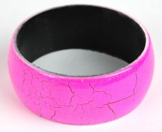 Crackle Paint Bracelet Pink Bangle Cuff Chunky Jewelry