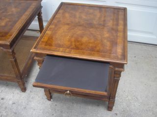  Century End Tables Night Stands Pair Burlwood Burl Wood Tops Wood Cane