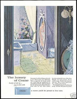1960 Crane Bathroom Plumbing Fixtures Vintage Print Ad